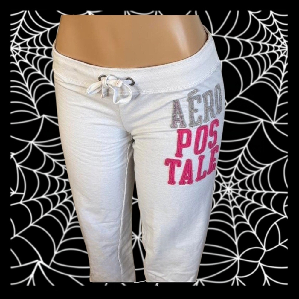 AEROPOSTALE White Joggers with Signature Pink Logo Graphics. Sz L NWT
